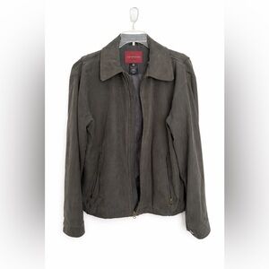 Covington Men's Faux Suede Bomber Jacket Gray Full Zip Collared Pockets, Medium